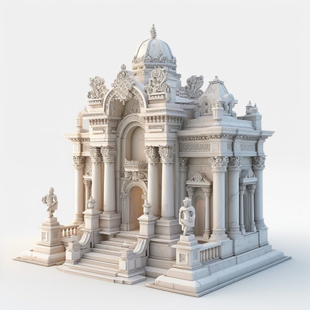 3d rendering of a Hindu temple on a white background with shadowの素材