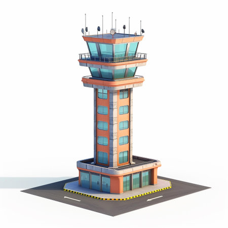 Airport control tower on a white background. 3d rendering.の素材