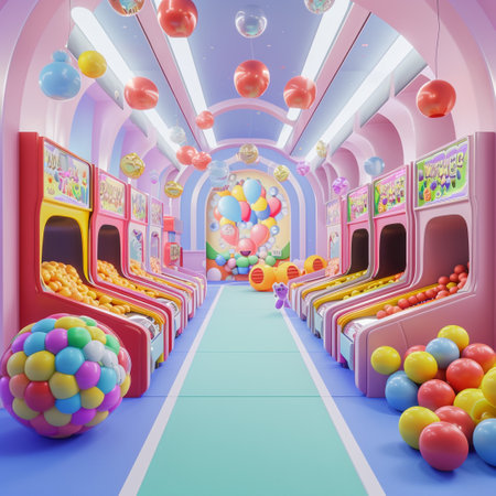 Interior of a children's room with colorful balloons. 3d renderingの素材