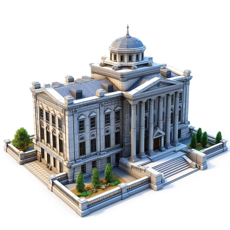 3D render of a historical building isolated on a white background.の素材