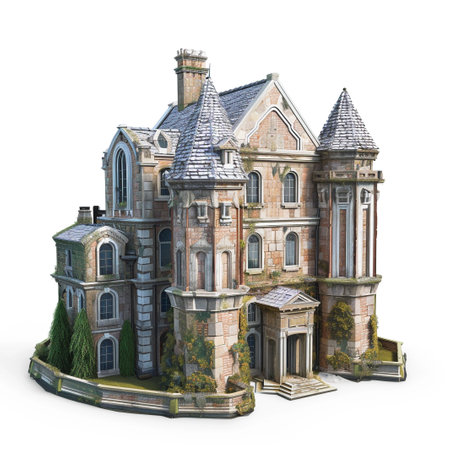 Ruined house isolated on a white background. 3D illustration.の素材