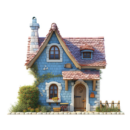 3D rendering of a fairy tale house on white background no shadowの素材
