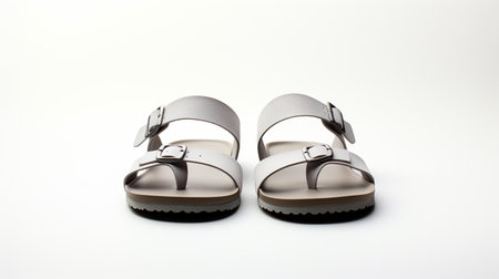 Pair of women's sandals isolated on a white background.の素材