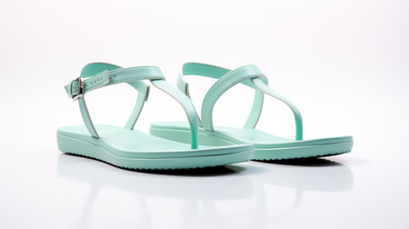 women's sandals on a white background, closeup of photoの素材