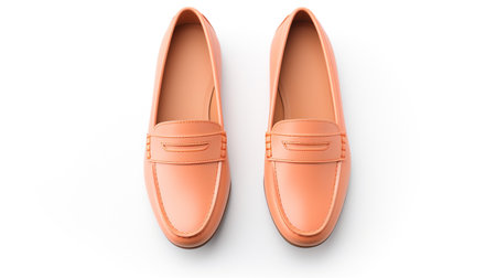 A pair of brown leather men's shoes isolated on a white backgroundの素材