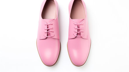 Pink leather shoes isolated on white background. Top view. Flat lay.の素材
