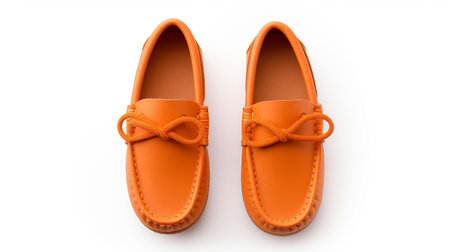 Orange female shoes isolated on white background. 3d render illustration.の素材