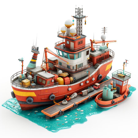 Fishing boat on a white background. 3d render image.の素材