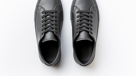 Men's black shoes on a white background. View from above.の素材