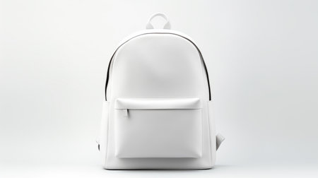 White Fashion Backpack Bag isolated on white background with copy space for advertisementの素材
