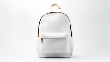 White Fashion Backpack Bag isolated on white background with copy space for advertisementの素材