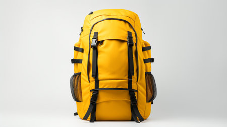 Yellow Hiking Backpack Bag isolated on white background with copy space for advertisementの素材