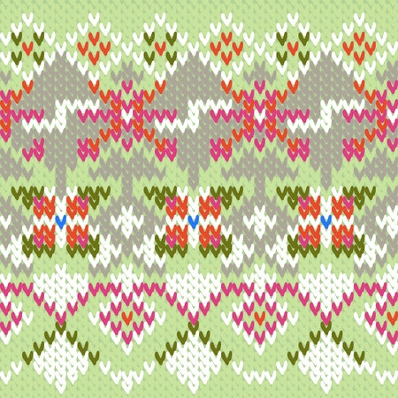 A Vector knitted seamless pattern. Geometrical pattern with flowers. Endless Handmade Ornament for Clothes, Textile, Background, Wallpaper.のイラスト素材
