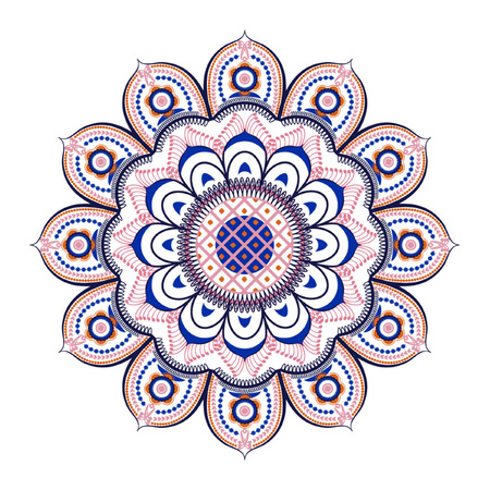Colorful flower is a mandala element. Decorative element on a white background. Can be used as ethnic arabic, indian, turkish motif. For  for fabric, wallpaper, pattern fills, surface textures.のイラスト素材