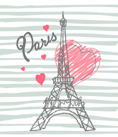 A Vector abstract slogan with Eiffel tower. Cute illustration with Paris. Applique print for textile clothes in fashion luxury design.のイラスト素材