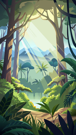 Tropical forest landscape background. Vector illustration for your design.の写真素材
