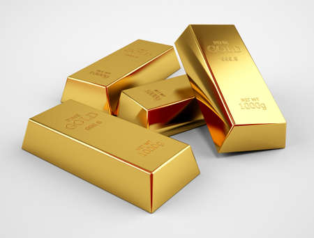 Gold bars isolated on white background Financial conceptの写真素材