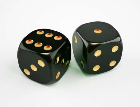 Black Game Dice Cubes isolated on white background,3d renderingの写真素材