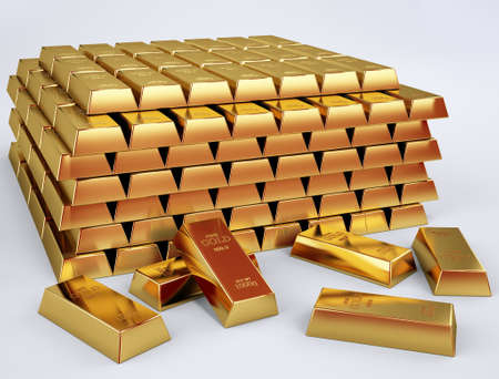 gold bar stack isolated on whiteの写真素材