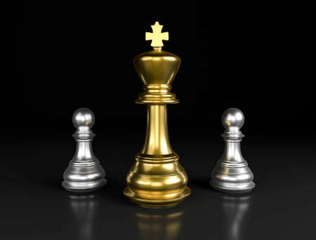 Gold Chess king, isolated on grey background, 3d renderingの写真素材