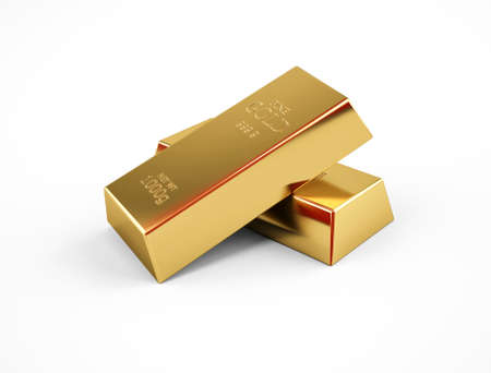 Gold bars isolated on white background Financial concept, isolated on a white background. 3d renderingの写真素材