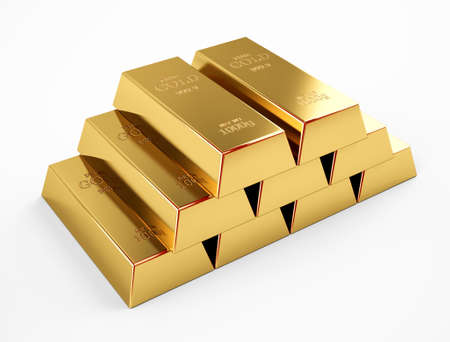 gold bar stack isolated on a white background. 3d rendering