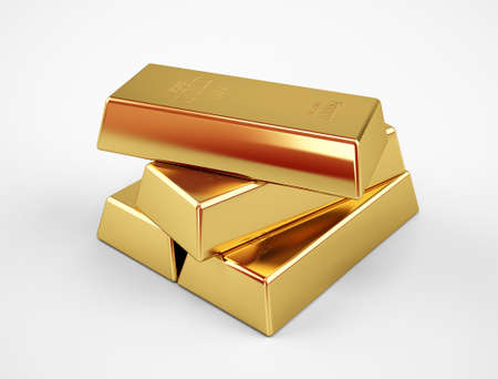 Stack of gold bars concept of success in business and finance, isolated on a white background. 3d renderingの写真素材