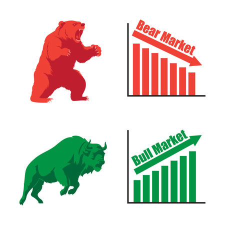 Bull and bear graph. Bullish Vs bearish trend. Stock market concept Vector illustrationのイラスト素材