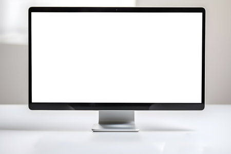 Computer with blank screen isolated on white background. 3d rendering.の素材