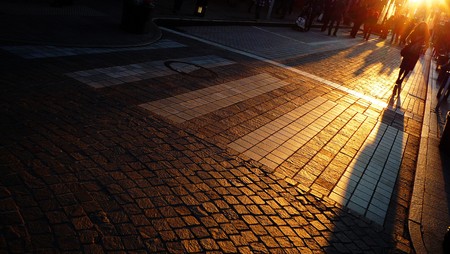 A street shot in Yokohama, Japan at a sunset timeの写真素材