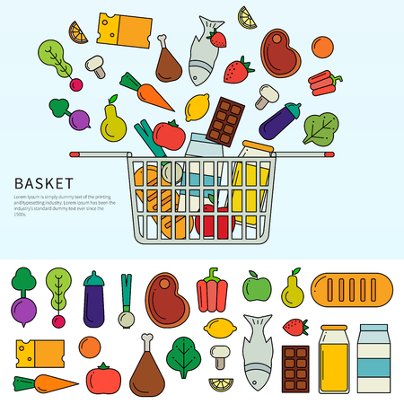 Basket with different productsのイラスト素材