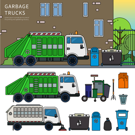 Garbage truck on the streetのイラスト素材