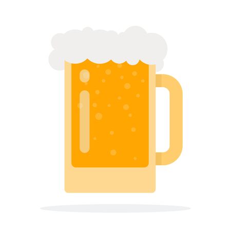 Mug of beer with foam vector flat material design object. Isolated illustration on white background.のイラスト素材