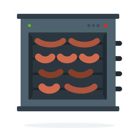 Sausages on spit in an electric grill vector flat material design isolated on whiteのイラスト素材