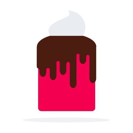 Cake with chocolate fudge and whipped cream vector flat material design isolated on whiteのイラスト素材