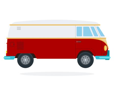 Retro van vector flat material design isolated on whiteのイラスト素材