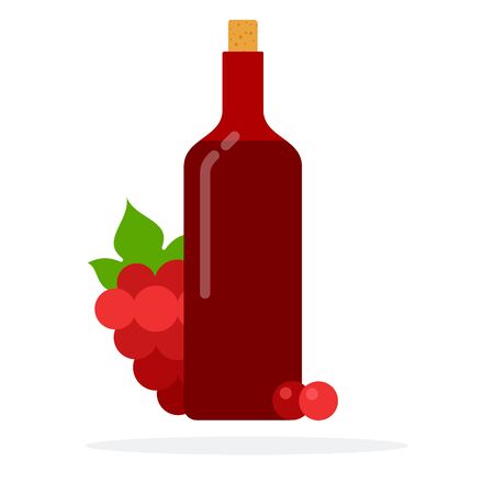 Bottle of wine with a bunch of red grapes vector flat material design isolated on whiteのイラスト素材