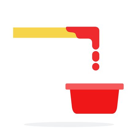 Dipping French fries in ketchup vector flat material design isolated on whiteのイラスト素材
