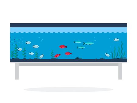 Aquarium with exotic fish vector flat material design isolated on whiteのイラスト素材
