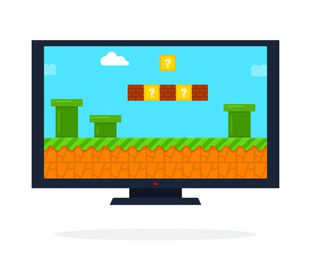 Video game on the LCD panel vector flat material design isolated on whiteのイラスト素材