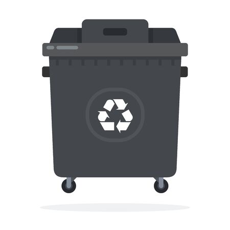 Large black trash can on wheels vector flat material design isolated on whiteのイラスト素材