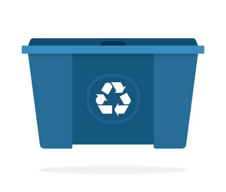 Huge blue waste trash can flat isolatedのイラスト素材