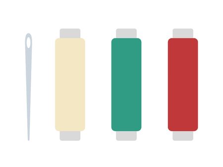 Three coils with thread and needle for sewing vector flat material design isolated on whiteのイラスト素材