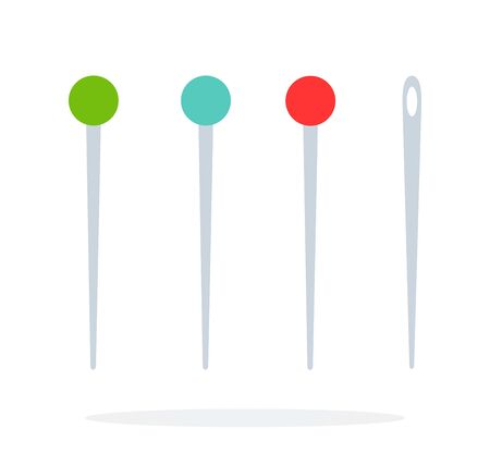 Colored and ordinary needles for sewing vector flat material design isolated on whiteのイラスト素材