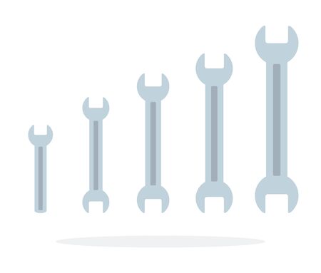 Locksmith tools for tightening bolts. Set of spanners of different sizes vector flat material design isolated on whiteのイラスト素材