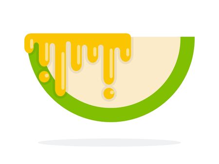 A drop of honey on a piece of a green apple vector flat material design isolated on whiteのイラスト素材