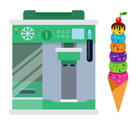 Ice cream machine with ice cream ball tower flat isolatedのイラスト素材