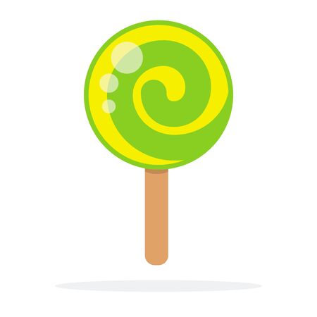 Green round lollipop swirl on stick vector flat isolatedのイラスト素材