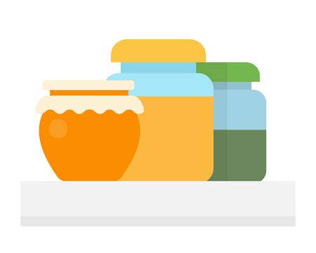 Glass pots with honey flat isolatedのイラスト素材