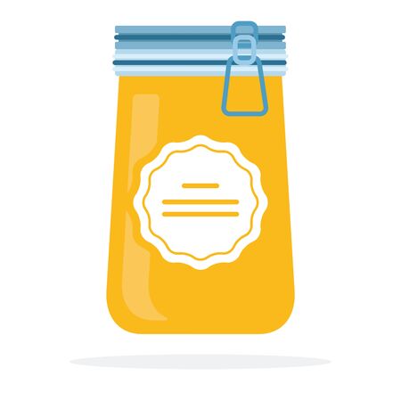 Flower honey in a jar with lock on the lid flat isolatedのイラスト素材